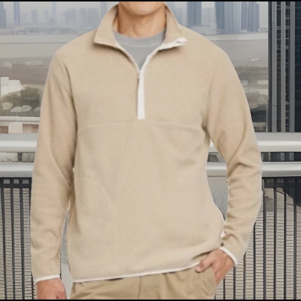 Goodfellow & Co. Men's 1/2 Zip Polar Fleece Pullover Beige & White Strips NWT